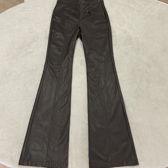 Brown Faux Leather Bootcut Pants - Picture 3 of 16